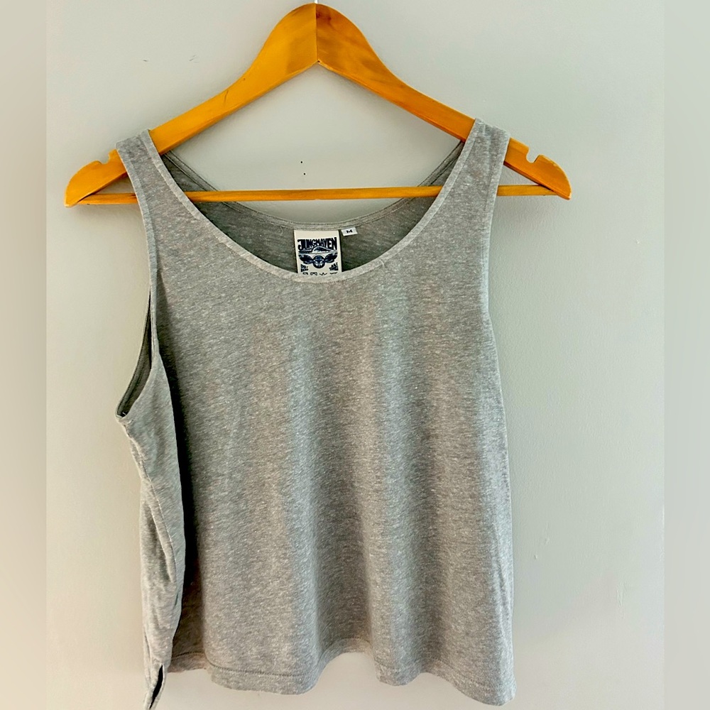 JUNGMAVEN Hemp/Orfanic Cotton Heather Gray Cropped Tank Large, Like New